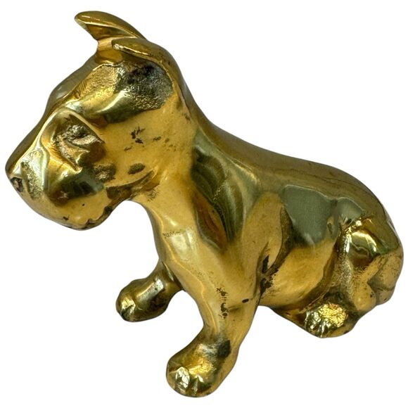 Vtg Brass Dog 3.5in X 4in Statue Figurine 80s Sitting Retro Boxer? MCM Solid - Picture 12 of 14
